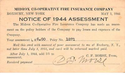 Midrox Co-Operative Fire Insurance Company Roxbury, New York Postcard