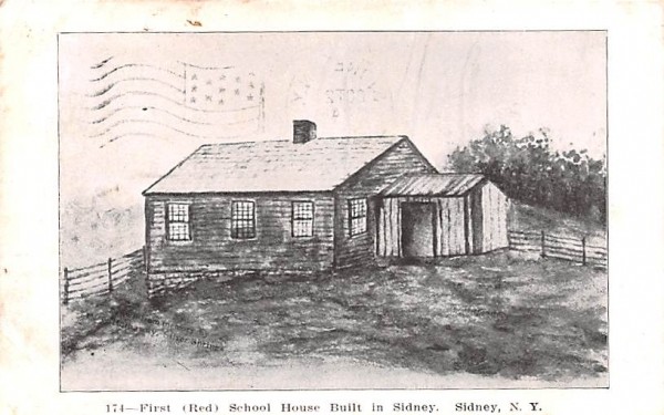 First Red School House Built in Sidney New York Postcard