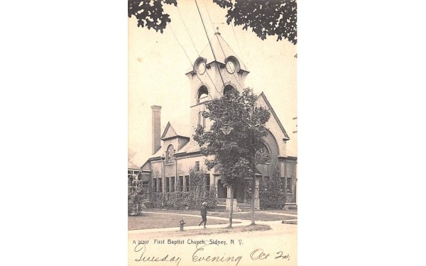 First Baptist Church Sidney, New York Postcard