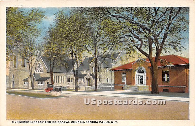 Mynderse Library & Episcopal Church - Seneca Falls, New York NY Postcard
