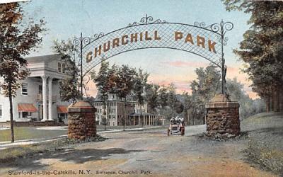 Entrance to Churchill Park Stamford, New York Postcard