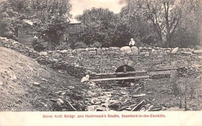 Stone Arch Bridge & Hasbrouck's Studio Stamford, New York Postcard
