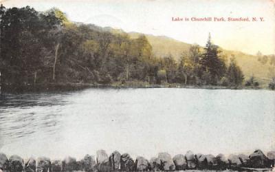Lake in Churchill Park Stamford, New York Postcard