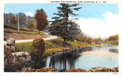 Roadway & Churchill Park Stamford, New York Postcard