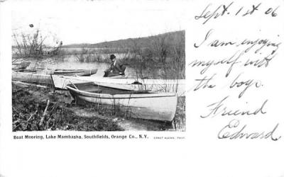 Boat Morring, Lake Mambasha Southfields, New York Postcard