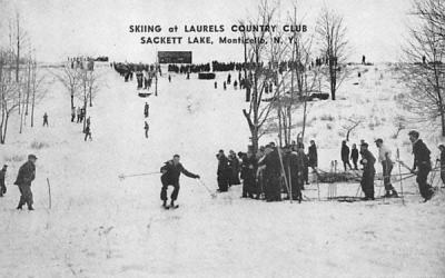 Skiing at Laurels Country Club Sackett Lake, New York Postcard