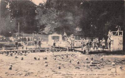 Swimming at Camp Ta Go La Sackett Lake, New York Postcard