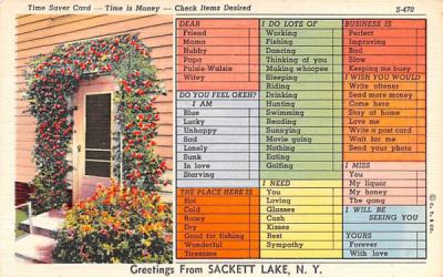 Time Saver Card Sackett Lake, New York Postcard
