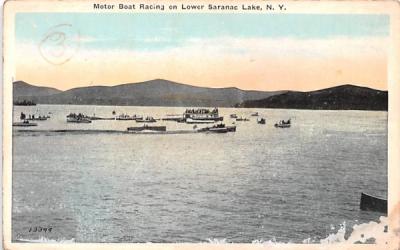 Motor Boat Racing Saranac Lake, New York Postcard