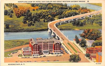 Hotel Van Curler & Great Western Gateway Bridge Schenectady, New York Postcard