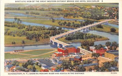 Great Western Gateway Bridge & Hotel Van Curler Schenectady, New York Postcard
