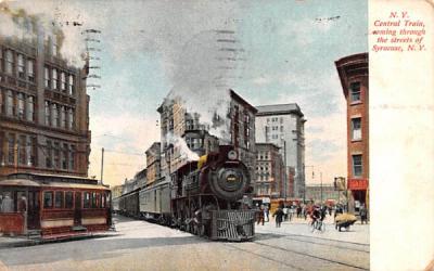 NY Central Train Coming Syracuse, New York Postcard