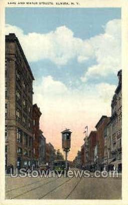 Lake & Water Street - Elmira, New York NY Postcard