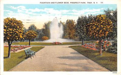 Fountain & Flower Beds Troy, New York Postcard