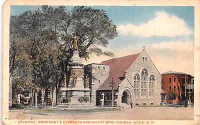 Soldiers' Monument & Plymouth Congregational Church Utica, New York Postcard