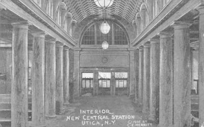 Interior, New Central Station Utica, New York Postcard