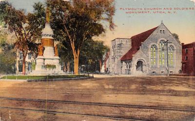 Plymouth Church & Solider Monument Utica, New York Postcard