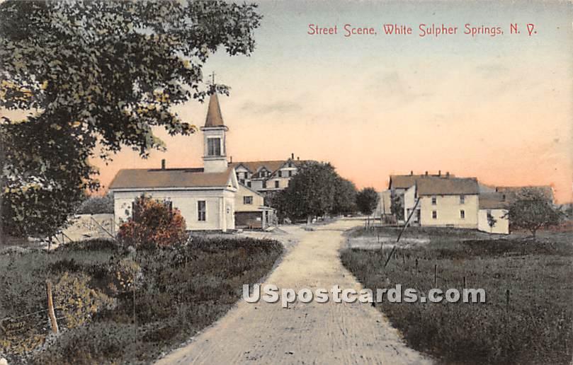 Street Scene - White Sulphur Springs, New York NY Postcard