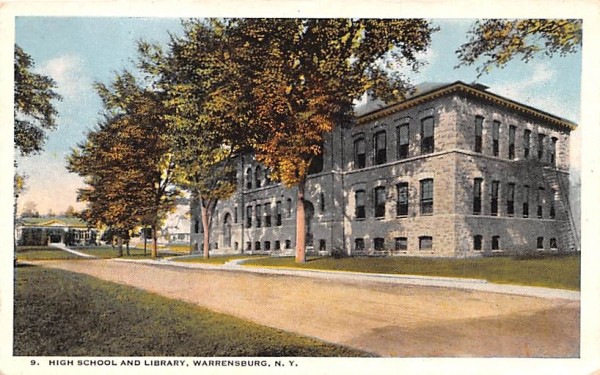 Hihg School & Library Warrensburg, New York Postcard