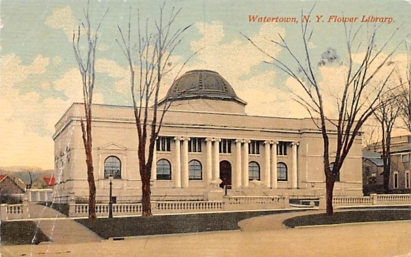 Flower Library Watertown, New York Postcard