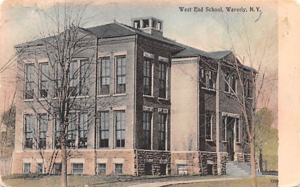 West End School Waverly, New York Postcard