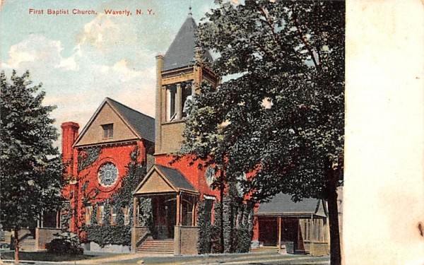 First Baptist Church Waverly, New York Postcard