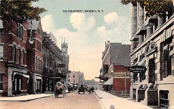 Fulton Street Waverly, New York Postcard