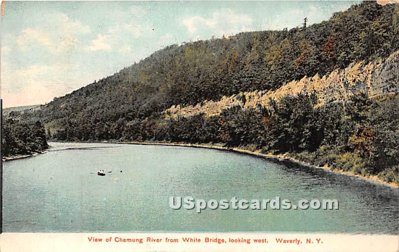 Chemung River, White Bridge - Waverly, New York NY Postcard
