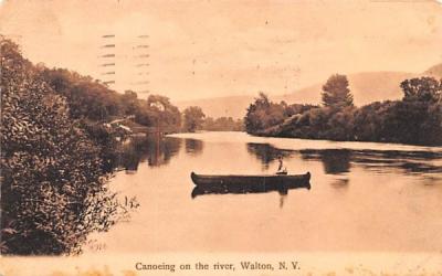 Canoeing on the River Walton, New York Postcard