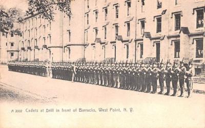 Cadets at Drill in front of Barracks West Point, New York Postcard