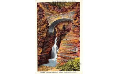 Cascade & Sentry Bridge Watkins Glen, New York Postcard
