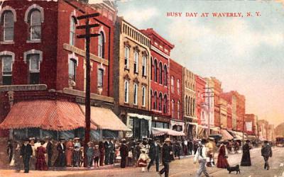 Busy Day Waverly, New York Postcard