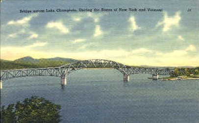 Bridge between New York & Vermont - Lake Champlain Postcard