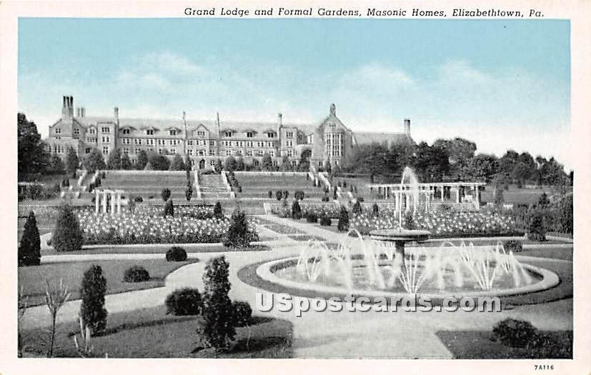 Grand Lodge & Formal Gardens, Masonic Homes - Elizabethtown, Pennsylvania PA Postcard