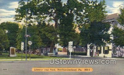 Library & Park, Northumberland - Pennsylvania PA Postcard