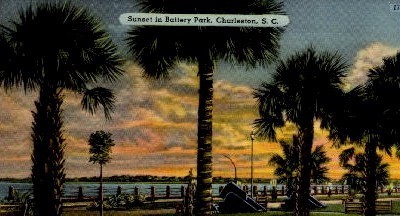 Sunset in Battery Park - Charleston, South Carolina SC Postcard