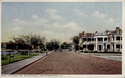 Rutledge Ave. and Colonial Lake - Charleston, South Carolina SC Postcard