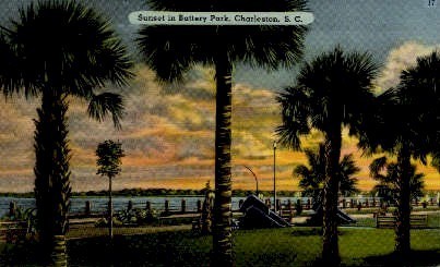 Sunset in Battery Park - Charleston, South Carolina SC Postcard