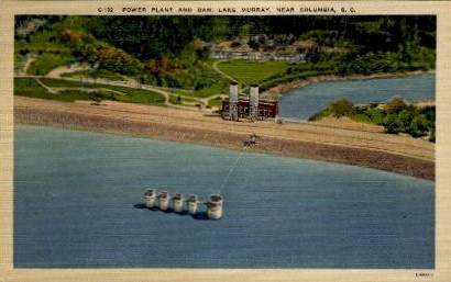Power Plant and Dam, Lake Murray - Columbia, South Carolina SC Postcard