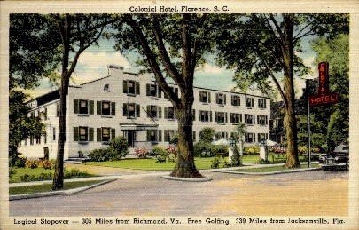 Colonial Hotel  - Florence, South Carolina SC Postcard