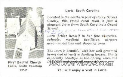 First Baptist Church - Loris, South Carolina SC Postcard