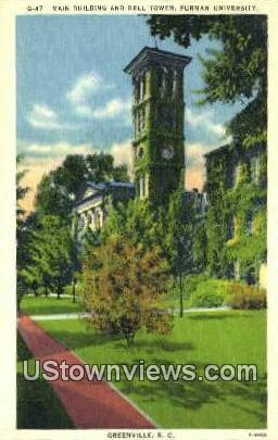 Main Bldg, Bell Tower, Furman University - Greenville, South Carolina SC Postcard