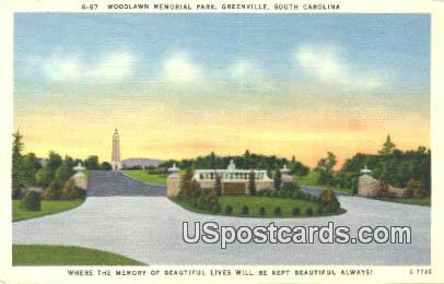 Woodlawn Memorial Park - Greenville, South Carolina SC Postcard