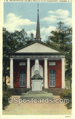Presbyterian Church & Kalb Monument - Camden, South Carolina SC Postcard