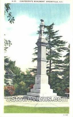 Confederate Monument - Greenville, South Carolina SC Postcard