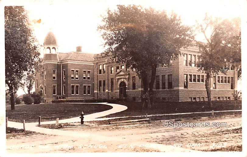 Grand and High School - Elk Point, South Dakota SD Postcard