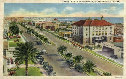 Upper and Lower Broadway - Corpus Christi, Texas TX Postcard