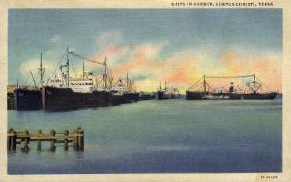 Ships in Harbor - Corpus Christi, Texas TX Postcard