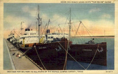 Seven Big Ocean Goin Ships  - Corpus Christi, Texas TX Postcard