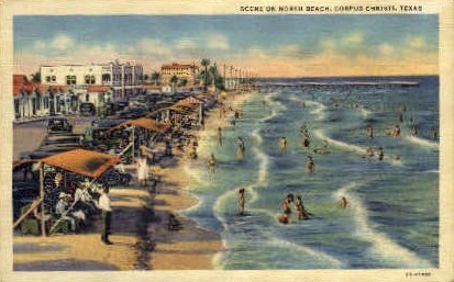 Scene on North Beach - Corpus Christi, Texas TX Postcard